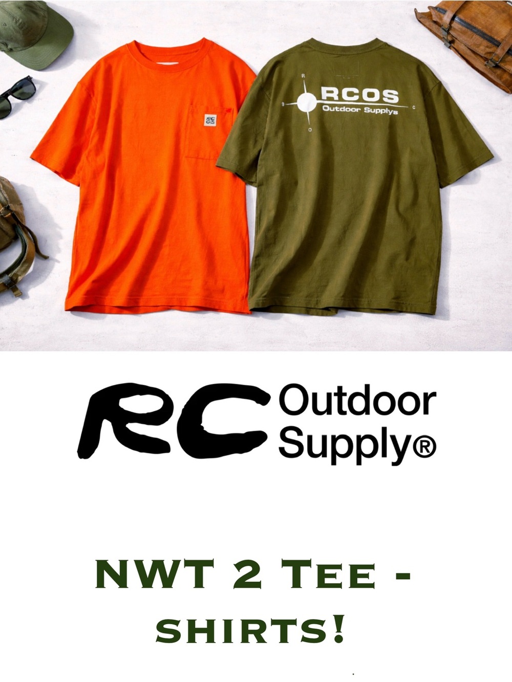 RC Outdoor Supply 2 Pair Orange & Olive Green Graphic Tee Shirt Set Mens size M